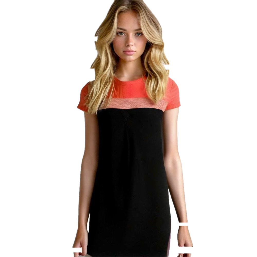 Maje Preppy Neon Coral & Black Colorblock Mini Dress Small